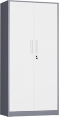 INTERGREAT Metal Storage Cabinet with Lock, 61" H Metal Cabinets Storage with 2 Doors and 4 Adjustable Shelves, Locking Garage Cabinet for Home Office, Kitchen, Bathroom (White Grey)