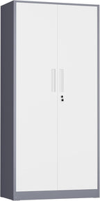 INTERGREAT Metal Storage Cabinet with Lock, 61" H Metal Cabinets Storage with 2 Doors and 4 Adjustable Shelves, Locking Garage Cabinet for Home Office, Kitchen, Bathroom (White Grey)