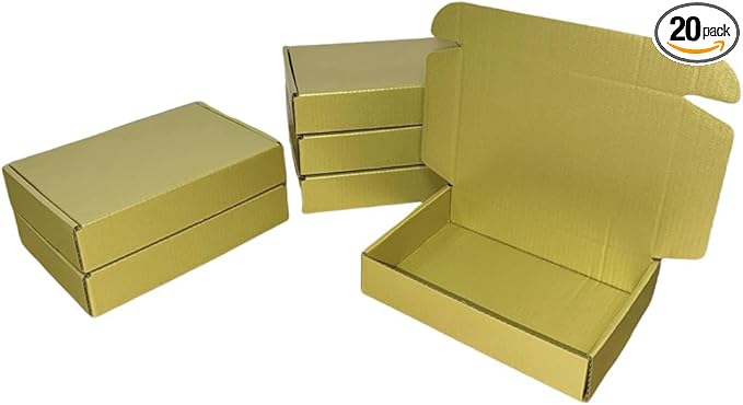 20 Pcs 14.5 x 10.6 x 2.8 inches Corrugated Cardboard Gift Boxes Recyclable Shipping Boxes for Packing Jewelry Ornament Gift Craft Packaging Supplier (Gold, 14.5 x 10.6 x 2.8")