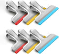 HOUSE AGAIN 6 Pack Stainless Steel Chip Bag Clips Covered with Silicone - NO More Sharp Edges - Color Coded for Food Bags - Air Tight Seal, Heavy Duty for Kitchen and Office, 3 Inches, Red,Yellow,Blue