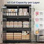 640 QT Extra Large Stackable Storage Bins with Lid, 160 Gal Collapsible Storage Box with Wheels, Folding Closet Organizers and Storage Cabinet with Doors for Home, Kitchen, Office, 4Pack Black