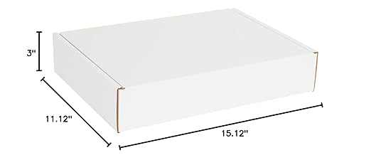 Box USA 15" Deluxe Shipping Boxes 15 1/8"L x 11 1/8"W x 3"H, 50-Pack - White Box Mailers for Packaging, Storage, Gifts or Bulk Business Orders