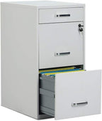 STAPLES 3-Drawer Vertical File Cabinet, Letter Size Documents, Lockable & Mobile, 18.9" D x 14.3" W x 26.9" H, White
