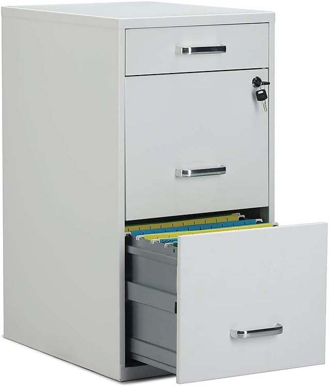 STAPLES 3-Drawer Vertical File Cabinet, Letter Size Documents, Lockable & Mobile, 18.9" D x 14.3" W x 26.9" H, White