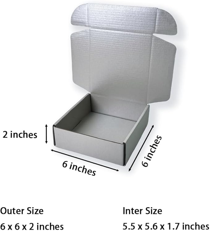 15 Pcs 6 x 6 x 2 inches Corrugated Cardboard Gift Boxes Recyclable Shipping Boxes for Mailing & Holidays, Wedding, Birthday, Gifts Packaging (Silver 6 x 6 x 2")