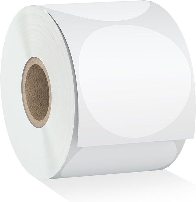 Misofuki 2" 750 Labels White Circle Direct Thermal Stickers Labels Roll Compatible with Zebra, Rollo, MUNBYN, Self-Adhesive Round Direct Thermal Labels