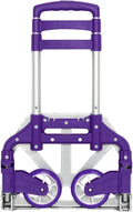 Folding Hand Truck Dolly, 200 lbs Capacity Dolly Cart, Aluminum Portable Foldable Hand Cart with Retractable Handle, Ideal for Shoping, Office, Travel, Moving, Purple