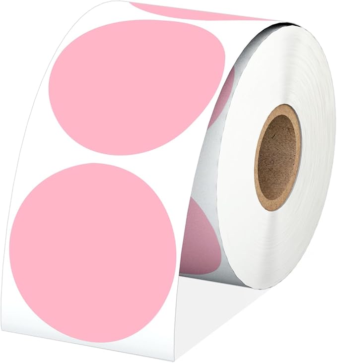 2" Pink Circle Direct Thermal Labels, Self-Adhesive Round Direct Thermal Stickers, Multi-Purpose Roll Sticker Labels for DIY Logo Brand Design, QR Code, Name Tag(1 Roll, 750 Labels)