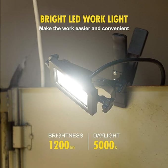 1200 Lumens Portable LED Clamp Work Light with 5ft 120V AC/60Hz Power Plug, Lightweight Design, Suitable for Wet Location, 10 Watts, 5000K Daylight, ETL Certified, 4pack