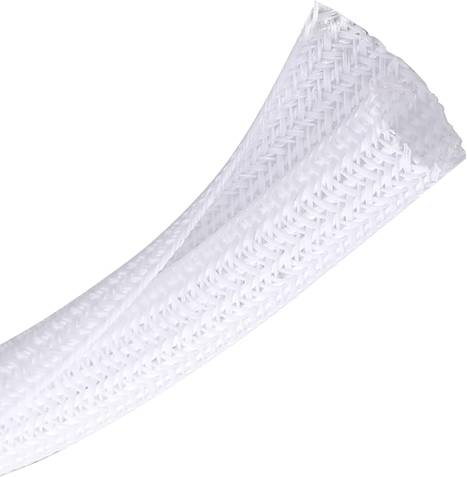 CrocSee 10ft - 1/4 inch Braided Cable Management Sleeve Cord Protector - Self-Wrapping Split Wire Loom for TV/Computer/Home Theater/Engine Bay - White