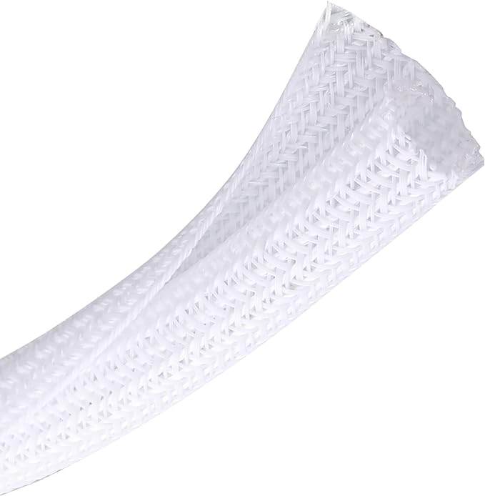 CrocSee 25ft - 3/8 inch Braided Cable Management Sleeve Cord Protector - Self-Wrapping Split Wire Loom for TV/Computer/Home Theater/Engine Bay - White