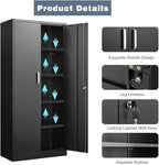 Metal Storage Cabinet with Adjustable Shelves, Garage Cabinet with 2 Lockable Doors, Garage Storage Cabinet, Kitchen Pantry Cabinet - 71'H, Black