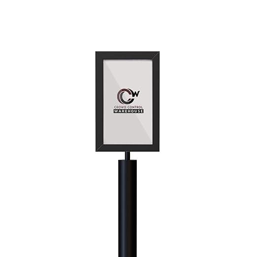 Floor Standing Sign Frame with Steel Low Profile Base, 7 inches by 11 inches Vertical Sign Frame, Black Post