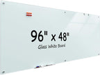 MaxGear Glass Whiteboard 96x48 Inches Wall Mounted, Magnetic White Board with 1 Eraser, 1 Accessory Tray, 4 Markers and 6 Magnets, Extra Large Frameless Dry Erase Board for Office, School, Home