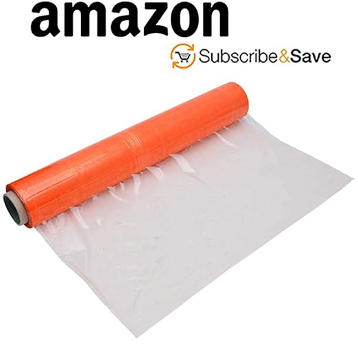 APQ 4 Rolls of Blown Hand Stretch Film 18" x 1500'. Orange Hand Stretch Wrap, 80 Gauge. Tear Resistant Residue Free Film for Moving, Shipping, Wrapping. Industrial Grade Pallet Shrink Wrap Film.