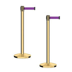 CCW Series RBB-100 - Set of 2 Stanchion Retractable Belt Barriers (7.5 Foot Belt, Purple Belt with Polished Brass Post)