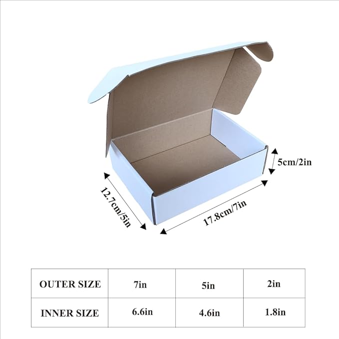 Shipping Boxes Corrugated Cardboard Mailer Boxes Literature Mailer for Packaging Small Business Craft Gifts Giving Products (White, 7x5x2)