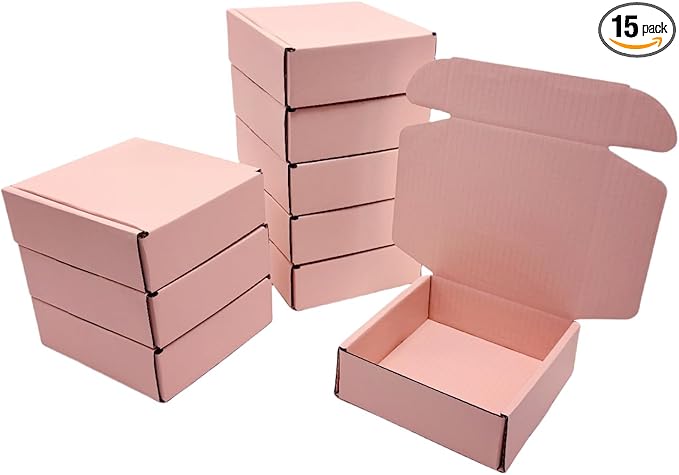 15 Pcs 6 x 6 x 2 inches Corrugated Cardboard Gift Boxes Recyclable Shipping Boxes for Mailing & Holidays, Wedding, Birthday, Gifts Packaging (Powder Pink, 6 x 6 x 2")