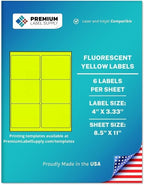 Premium Label Supply Bright Neon Color Fluorescent Stickers - 4" x 3.33" Labels - (Fluorescent Yellow, 600 Labels)