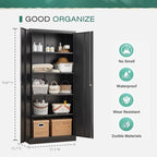 Garage Storage Cabinet with 2 Lockable Doors, Adjustable Shelves Metal Storage Cabinet, Kitchen Pantry Storage Cabinet, Heavy-Duty Steel Cabinet for Home, 71'H, Black