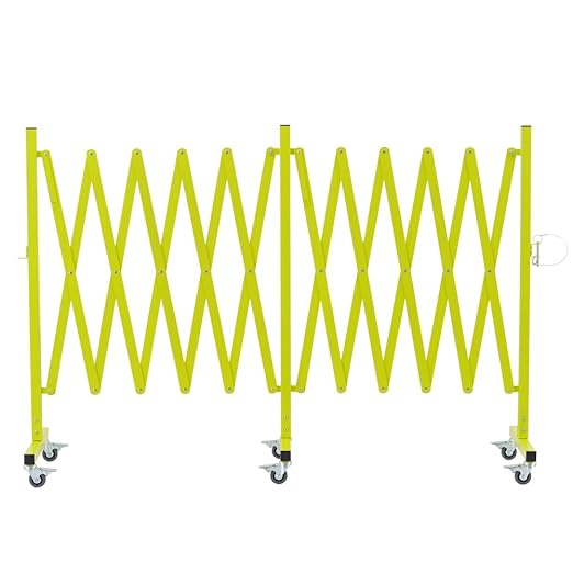 GYMTIME Expandable Metal Barricade, Flexible Mobile Safety Barrier, Folding Security Gate with Casters, Adjustable Traffic Temporary Fence for School, Shopping Mall, 16 Feet, Matte Yellow