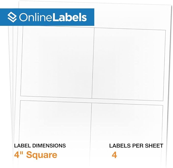 4 x 4 Square Label - Pack of 2,000 Labels, 500 Sheets - Inkjet/Laser Printer - Online Labels