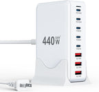 USB C Charger Block 440W Charging Station Hub,8 Port GaN III Fast Charging Brick with 5ft Extension Cord,PD QC PPS 100W Laptop Power Adapter for MacBook Pro/Air,iPhone 17/16/15,Samsung Galaxy,Dell etc