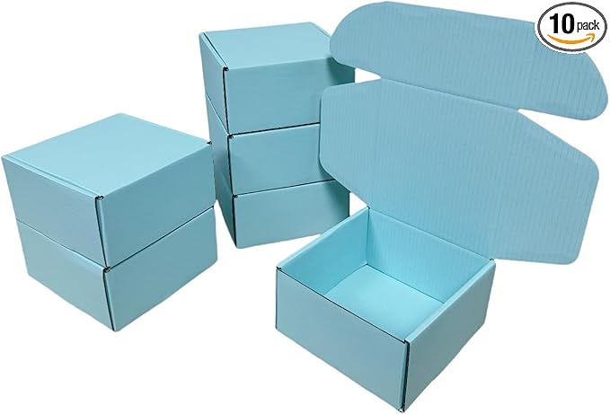 10 Pcs 9.8 x 9.8 x 4 inches Large Size Corrugated Cardboard Gift Boxes Recyclable Shipping Boxes for Mailing & Holidays, Wedding, Birthday, Gifts Packaging (Sky Blue, 9.8 x 9.8 x 4")
