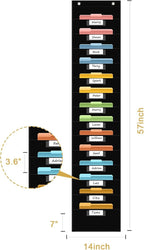 14 Pocket Hanging File Organizer with 14 Nametag Pockets. Black File Storage Pocket Chart for Classroom or Office Use. Perfectly Organizes Assignments, Files, Scrapbooks, and Documents.