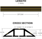 20Ft Cord Covers for Wires on Floor, 3-Channel Floor Cord Cover with Anti-Slip Base & Yellow Warning Strips, Extension Cord Covers for Floor, Ideal for Home, Office, Outdoor Use