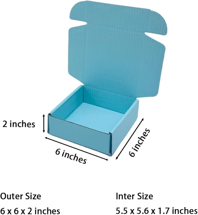 15 Pcs 6 x 6 x 2 inches Corrugated Cardboard Gift Boxes Recyclable Shipping Boxes for Mailing & Holidays, Wedding, Birthday, Gifts Packaging (Sky Blue, 6 x 6 x 2")