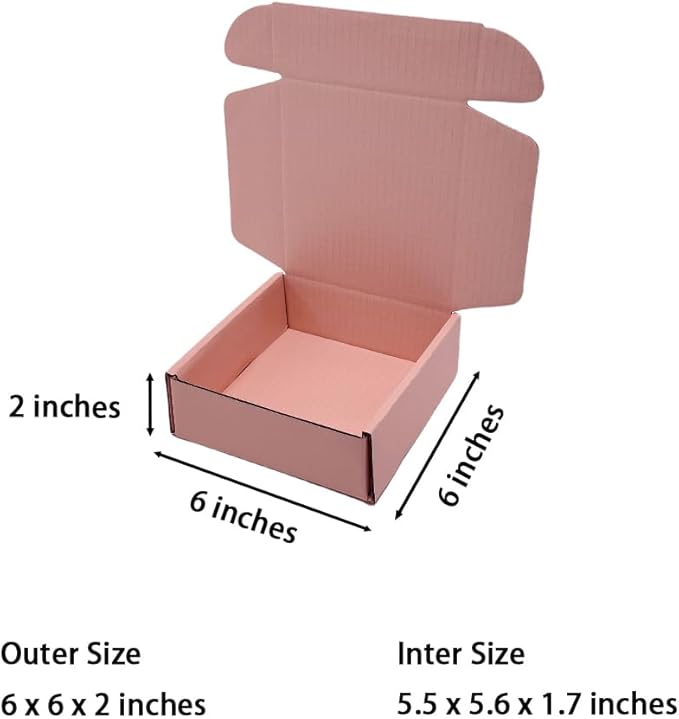 15 Pcs 6 x 6 x 2 inches Corrugated Cardboard Gift Boxes Recyclable Shipping Boxes for Mailing & Holidays, Wedding, Birthday, Gifts Packaging (Powder Pink, 6 x 6 x 2")