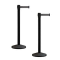Crowd Control Warehouse CCW Series RBB-100 - Set of 2 Stanchion Retractable Belt Barriers - 9 Foot, Dark Grey Belt with Black Post - Easy Assembly