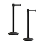 Crowd Control Warehouse CCW Series RBB-100 - Set of 2 Stanchion Retractable Belt Barriers - 9 Foot, Dark Grey Belt with Black Post - Easy Assembly