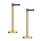 CCW Series RBB-100 - Set of 2 Stanchion Retractable Belt Barriers (7.5 Foot Belt, Dark Blue Belt with Polished Brass Post)