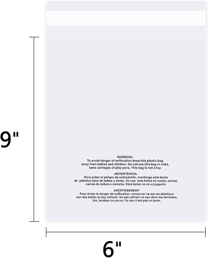 iMailer - 200 Count - 6" x 9" Small Clear Poly Bags with Suffocation Warning Self Seal 1.6 Mil for Clothing, Bakery, Gifts - Resealable Adhesive, Not Strong
