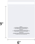 iMailer - 200 Count - 6" x 9" Small Clear Poly Bags with Suffocation Warning Self Seal 1.6 Mil for Clothing, Bakery, Gifts - Resealable Adhesive, Not Strong
