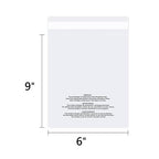 iMailer - 100 Count - 6" x 9" Small Clear Poly Bags with Suffocation Warning Self Seal 1.6 Mil for Clothing, Bakery, Gifts - Resealable Adhesive, Not Strong