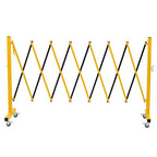 GYMTIME Expandable Metal Barricade, Portable Safety Traffic Barrier with Casters, Mobile Driveway Gate, Adjustable Security Fence, 11 Feet, Yellow and Black
