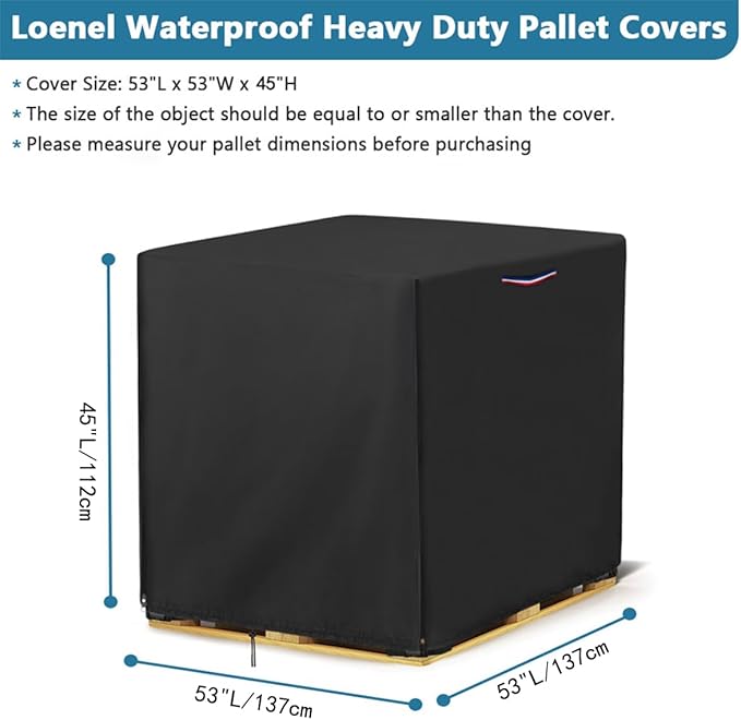 Outdoor Pallet Cover, Waterproof Heavy Duty Square Universal Pallet Box Covers Fits Large Pallets Up to 53" x 53" x 45", Cargo Turnover Cover With Zipper
