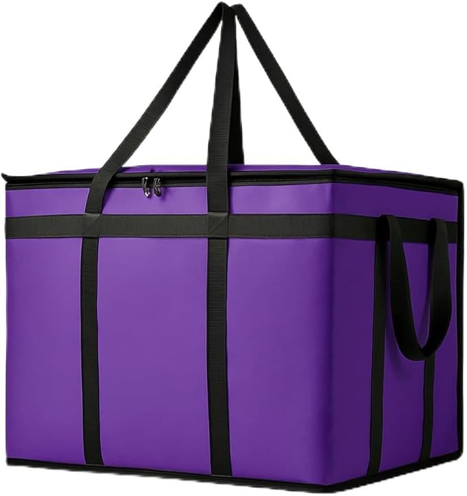 XXXL Insulated Food Delivery Bag - Reusable Thermal Cooler Grocery Bags for Catering & Delivery, Pizza Carrier for Events, Large Capacity Bag Keeps Food Hot/Cold for Shopping, Commercial (Purple, 1PK)