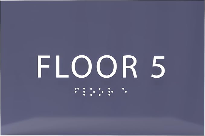 6" X4" Floor 5 Sign - ADA Compliant Tactile Graphics Grade 2 Braille Text | Wall Mount Plastic Directional Assistance, Floor Number Sign for Office, Schools, Hospitals, Apartments