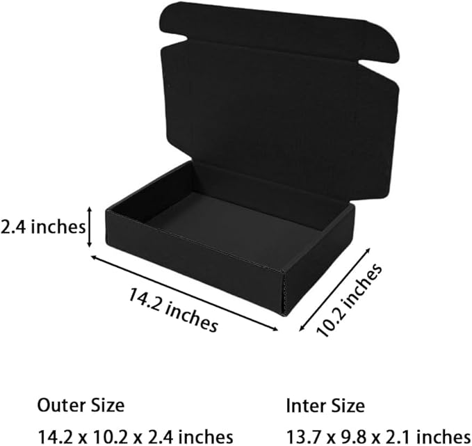 20 Pcs 14.2 x 10.2 x 2.4 inches Larger Size Shipping Boxes for Small Business Cardboard Corrugated Mailer Boxes for Shipping Packaging Holidays Craft Gifts Giving Products (Black)
