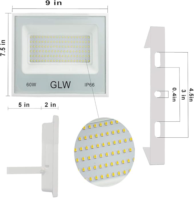 LED Flood Lights 60W 3 Pack, 6000lm Super Bright Floodlight IP66 Waterproof Outdoor Security Work Light with Plug, 6000K Daylight White Light for Garden Backyard Playground Yard Garage