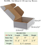 RLAVBL 12x9x4 Inches Shipping Boxes Set of 20, White Small Corrugated Cardboard Box, Mailer Boxes for Packing Small Business