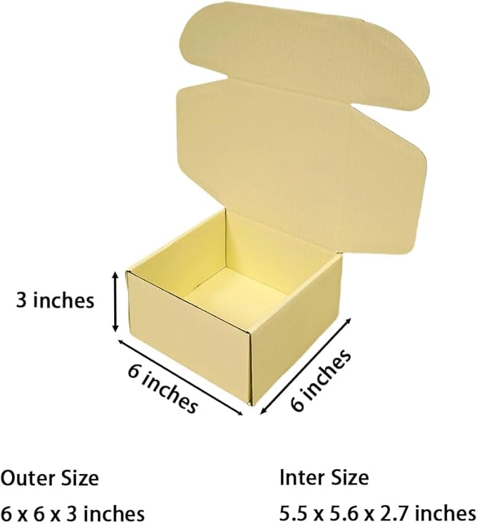 15 Pcs 6 x 6 x 3 inches Corrugated Cardboard Gift Boxes Recyclable Shipping Boxes for Mailing & Holidays, Wedding, Birthday, Gifts Packaging (Butter Yellow, 6 x 6 x 3")