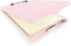 Clipboard with Storage Slim Folding for Nursing, Teachers, Coaches & Office, Plastic Heavy Duty with Pen Holder (9.5” x 13.5”) (Light Pink)