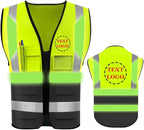 YOWESHOP High Reflective Visibility Safety Vest Custom Your Logo Safety Workwear with Reflective Strips and Front Zipper