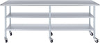AmGood Stainless Steel Work Table with 2 Shelves and Casters | Metal Utility Table On Wheels (Stainless Steel, 96" Long x 18" Deep)