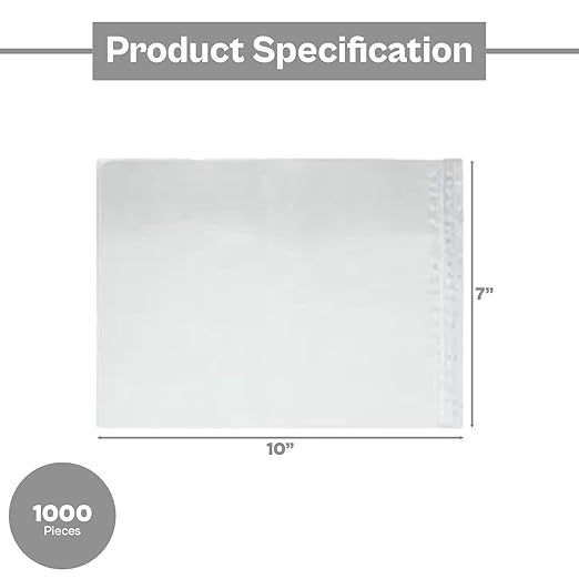 7"x 10" Clear Enclosed Packing Envelope Plain Face Usable Dim 6.5" x 9.5" Front- Clear, Back- White (1000 Pack)